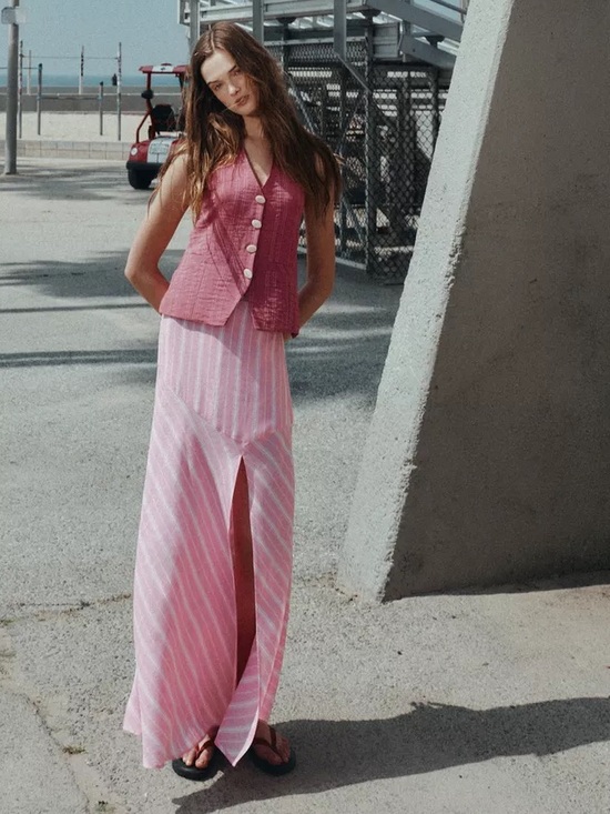 Zara Dresses & Skirts - ZARA STRIPED LINEN MIDI SKIRT